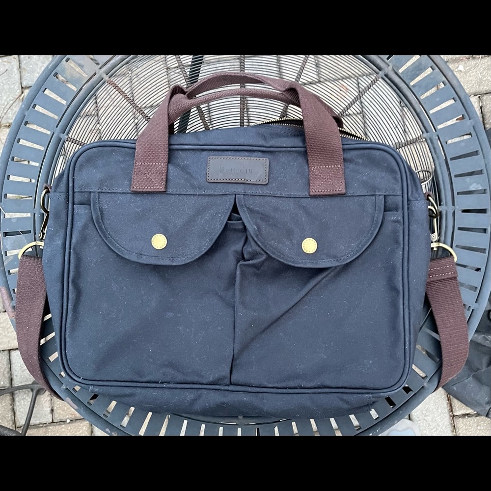Barbour waxed canvas briefcase navy blue